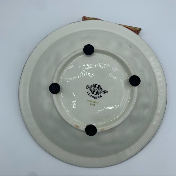 Fitz and Floyd Christmas Candy Bowl 1996 Wreath Mistletoe Floral Hand Painted - Picture 7 of 8